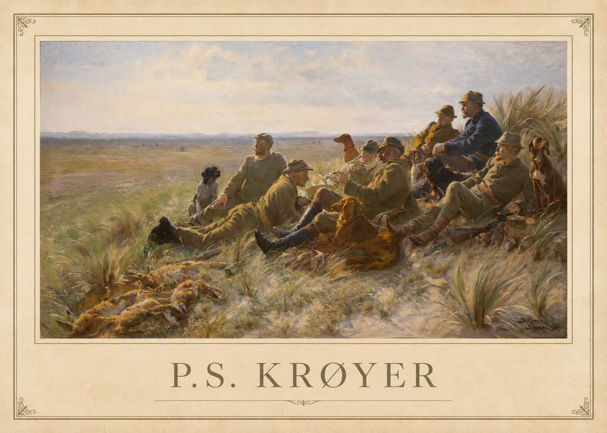 P.S. Krøyer Hare-hunting in the Dunes No1 - Plakat