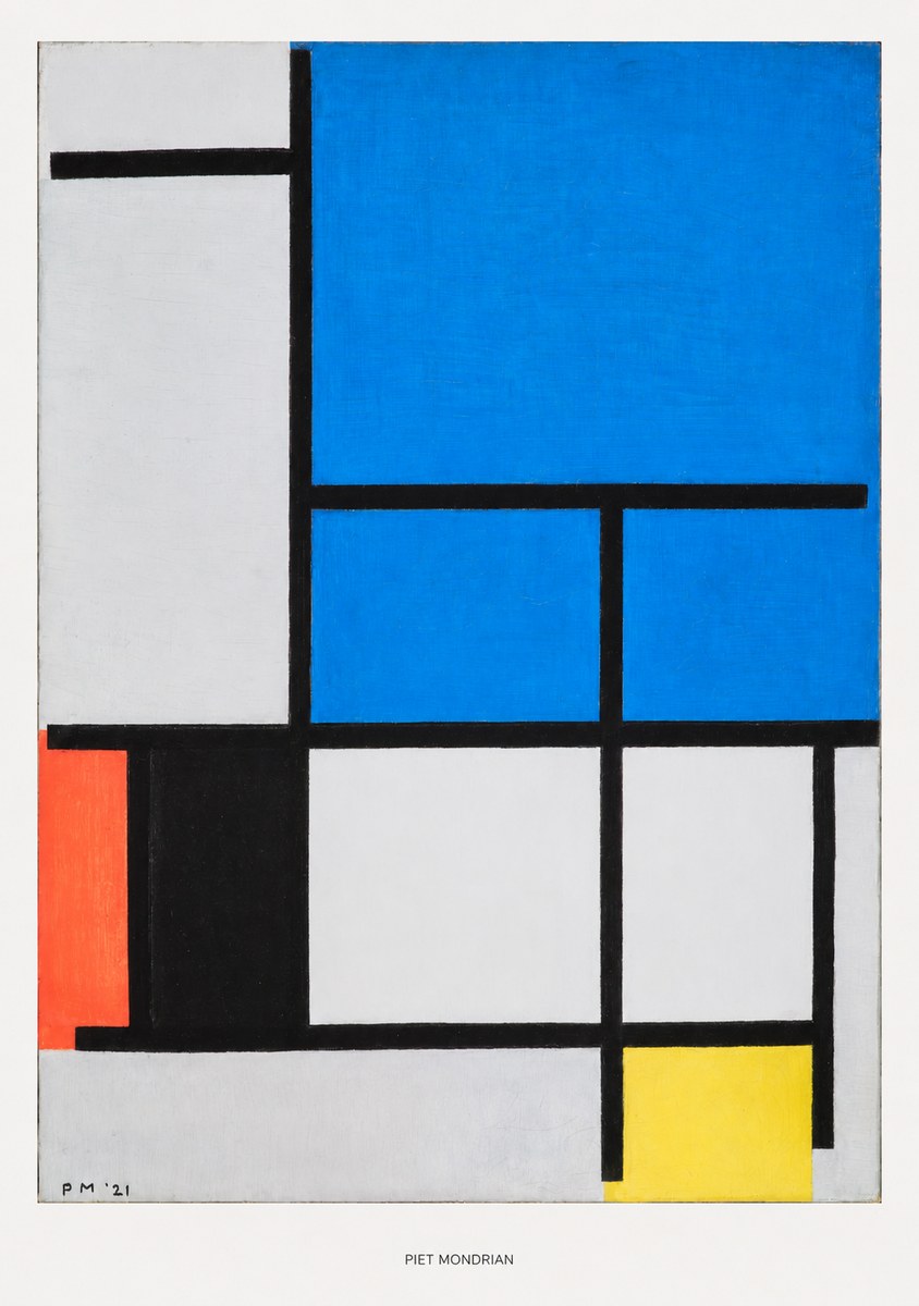 Piet Mondrian Composition with Red, Black, Blue, and Yellow No5 - Plakat