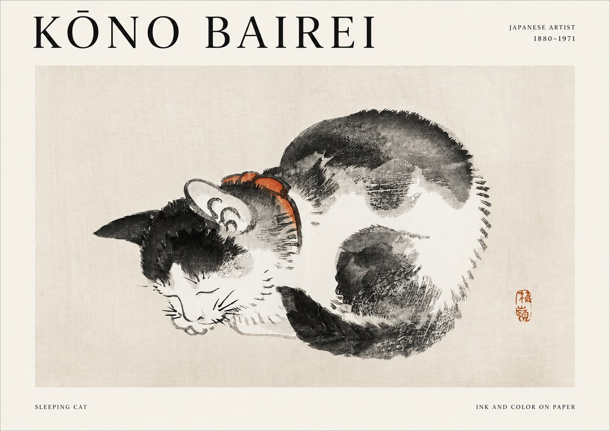 Kōno Bairei Sleeping Cat No1 - Plakat