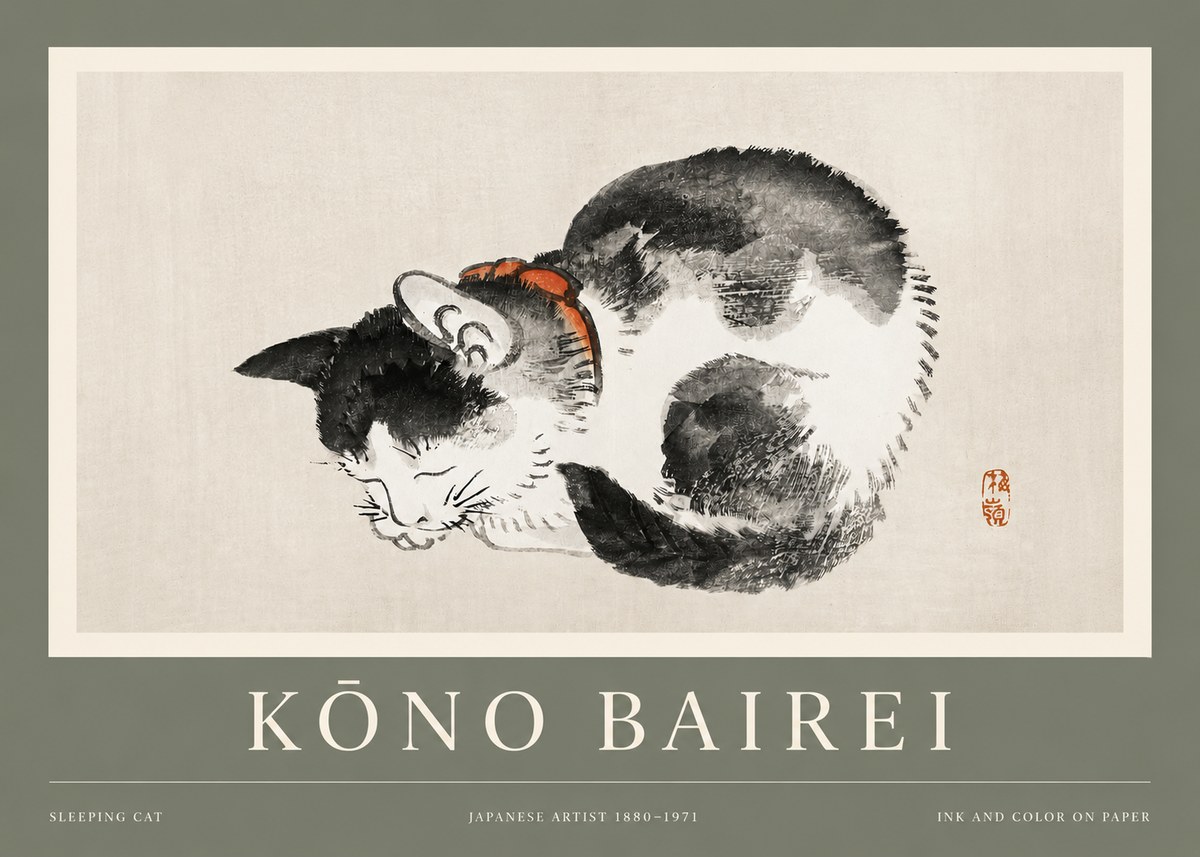 Kōno Bairei Sleeping Cat No2 - Plakat