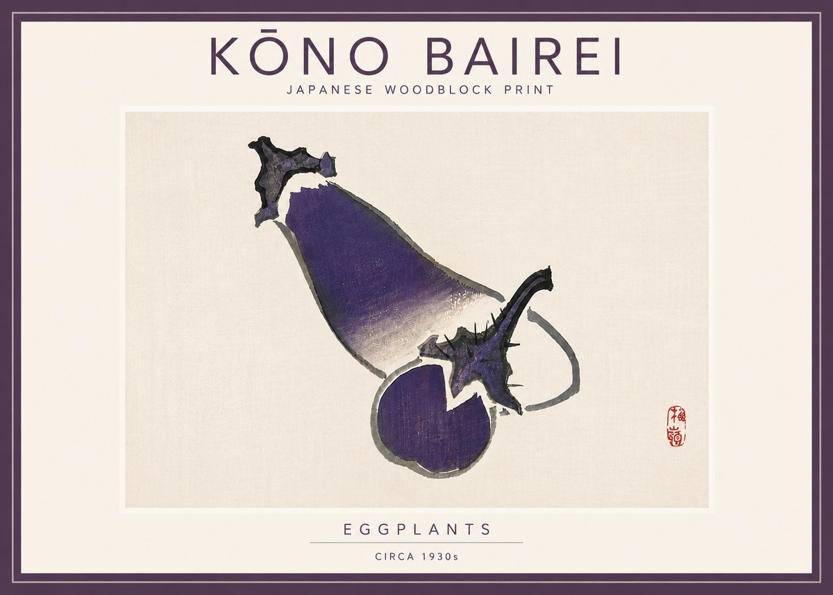 Kōno Bairei Eggplants No5 - Plakat