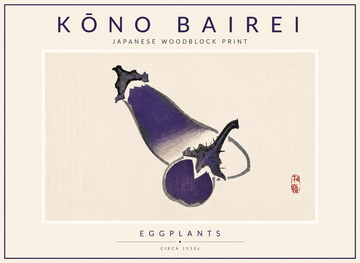 Kōno Bairei Eggplants No6 - Plakat