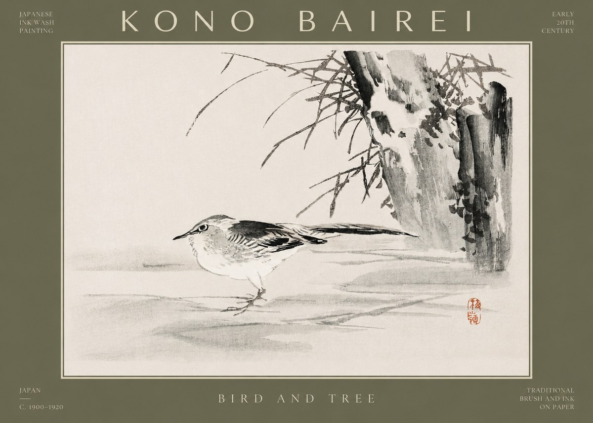Kōno Bairei Bird and Tree No2 - Plakat