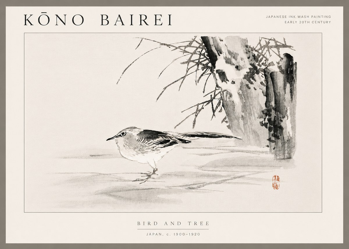 Kōno Bairei Bird and Tree No6 - Plakat