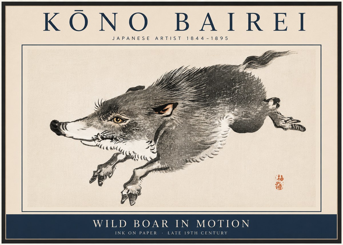 Kōno Bairei Wild Boar in Motion No3 - Plakat