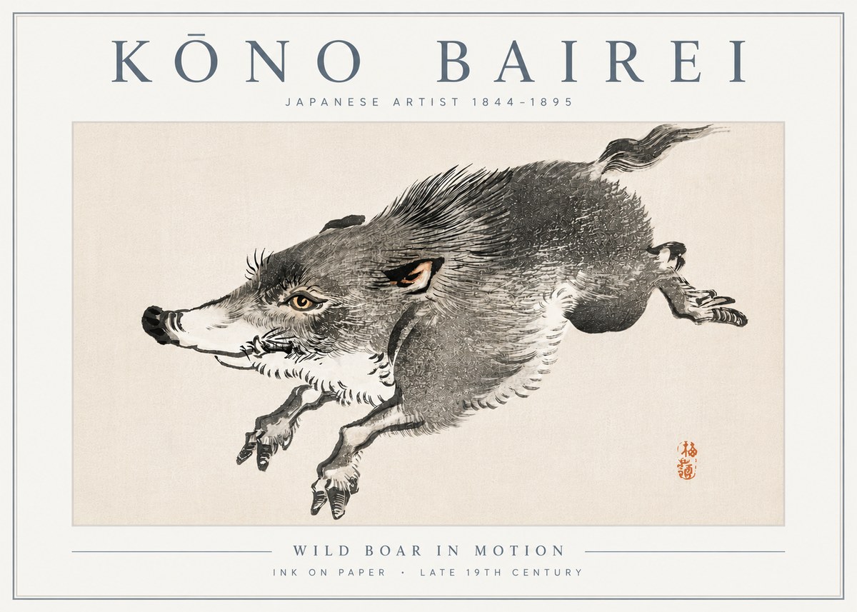 Kōno Bairei Wild Boar in Motion No6 - Plakat