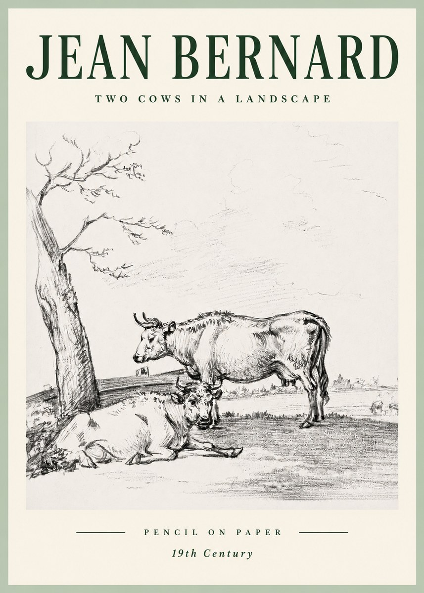 Jean Bernard Two Cows in a Landscape No5 - Plakat