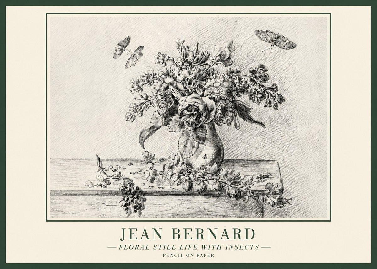 Jean Bernard Floral Still Life with Insects No1 - Plakat