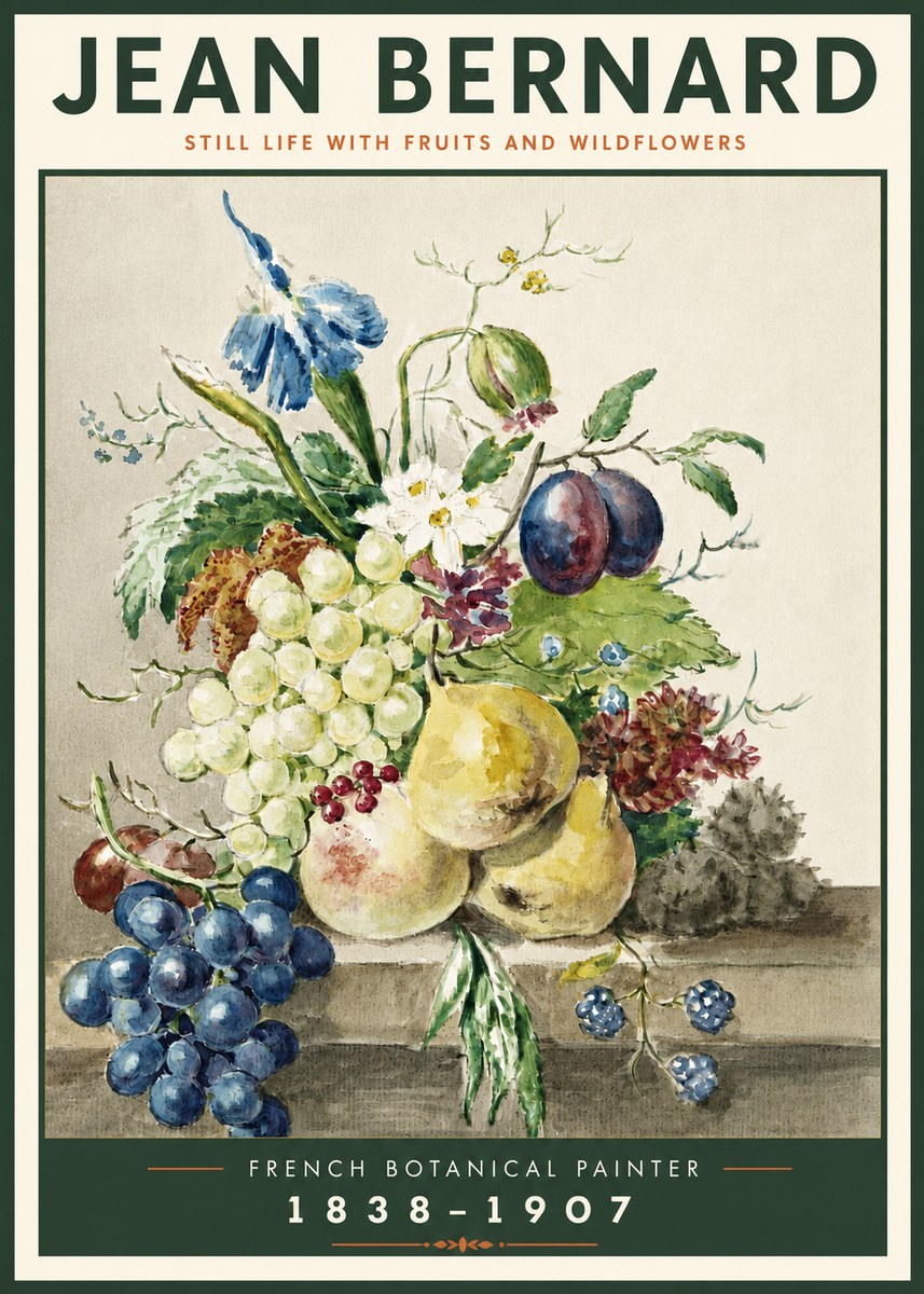 Jean Bernard Still Life with Fruits and Wildflowers No4 - Plakat