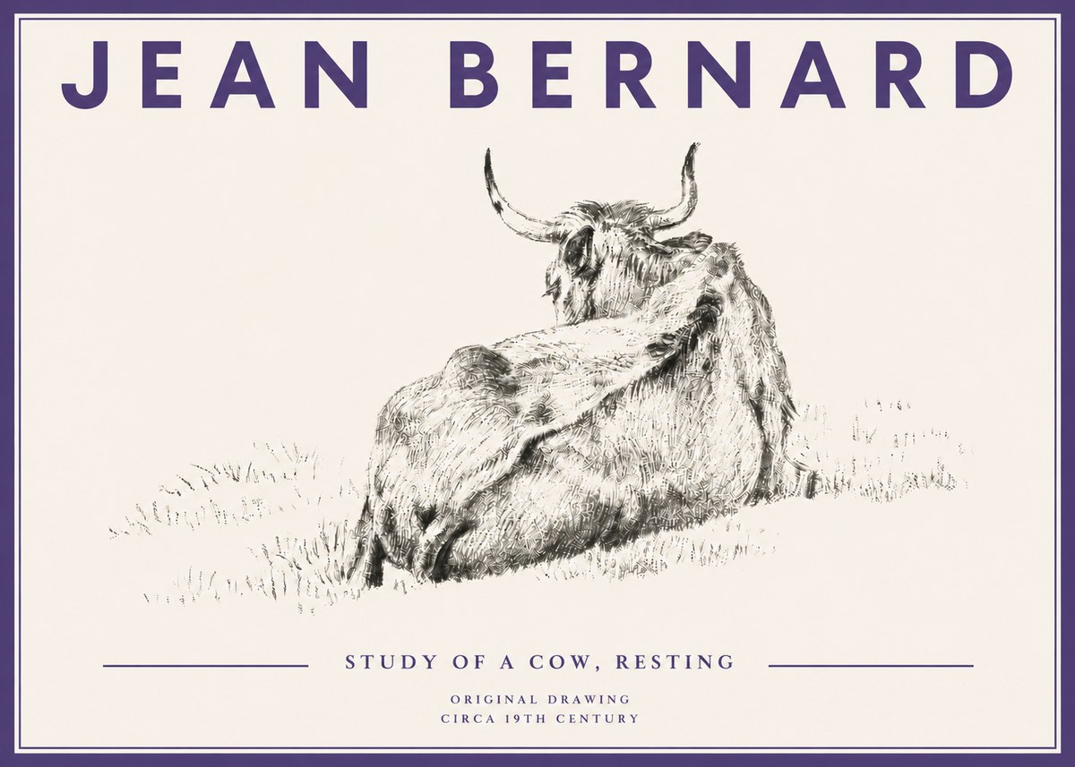 Jean Bernard Resting Bovine - Study in Graphite No5 - Plakat