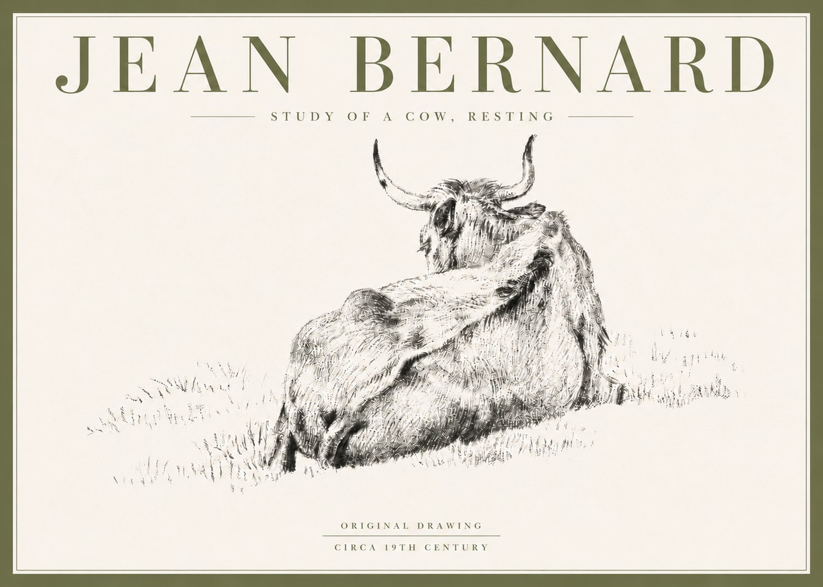Jean Bernard Resting Bovine - Study in Graphite No6 - Plakat