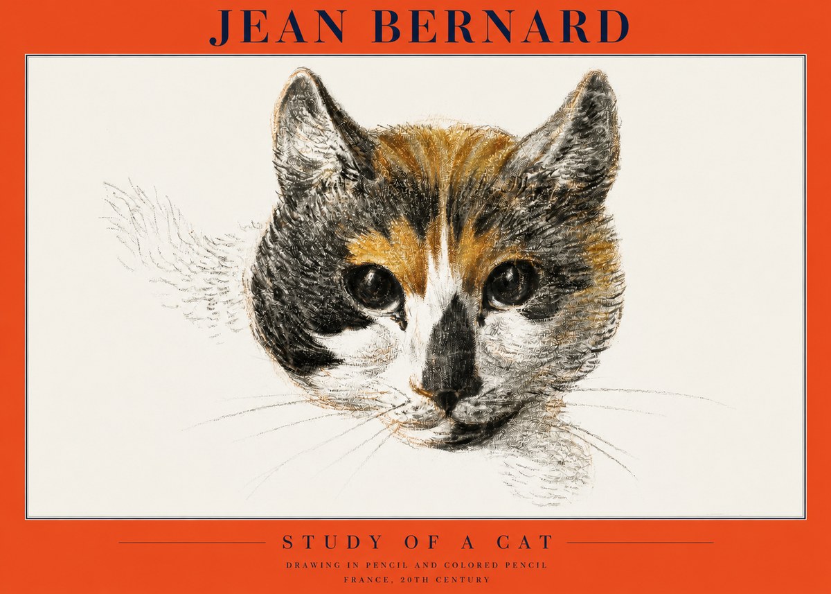 Jean Bernard Study of a Cat II No2 - Plakat
