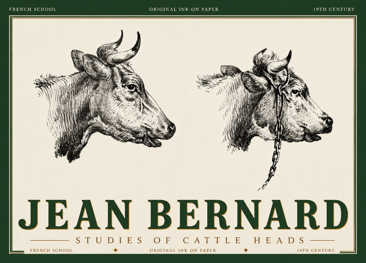 Jean Bernard Studies of Cattle Heads No6 - Plakat