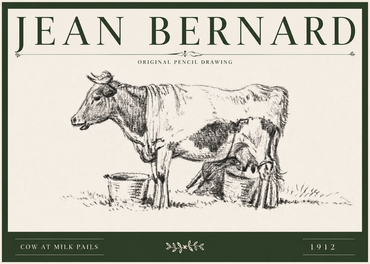 Jean Bernard Cow at Milk Pails No3 - Plakat