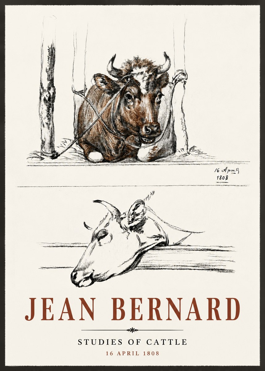 Jean Bernard Studies of Cattle III No6 - Plakat