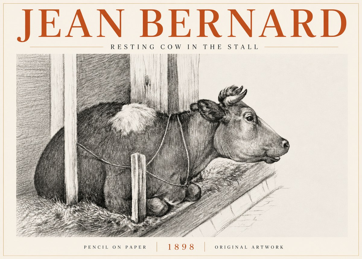 Jean Bernard Resting Cow in the Stall II No6 - Plakat