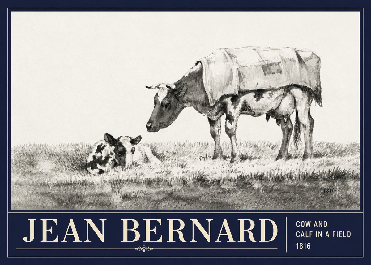 Jean Bernard Cow and Calf in a Field No3 - Plakat