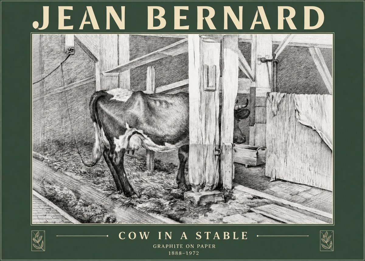 Jean Bernard Cow in a Stable No3 - Plakat
