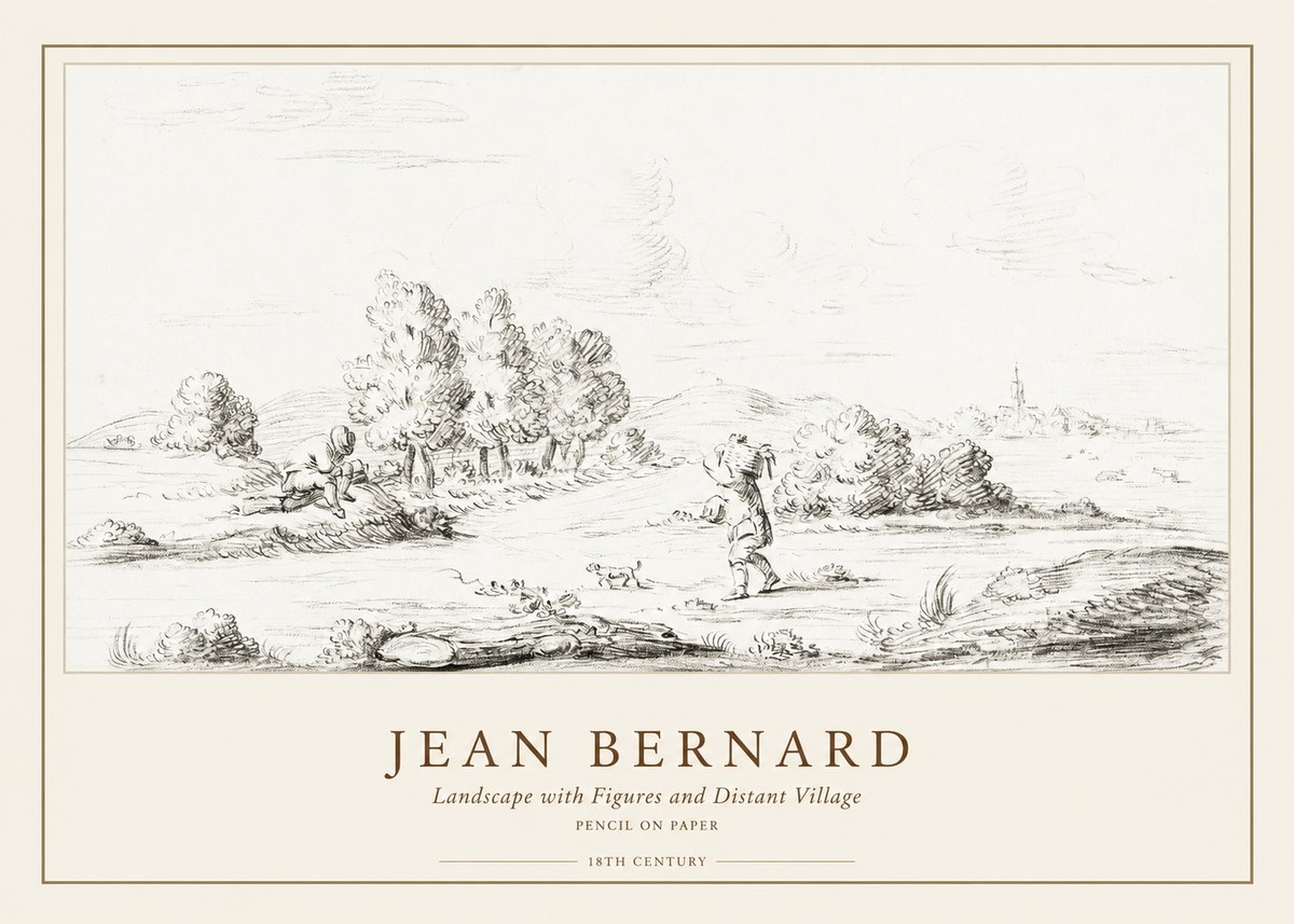 Jean Bernard Landscape with Figures and Distant Village No1 - Plakat