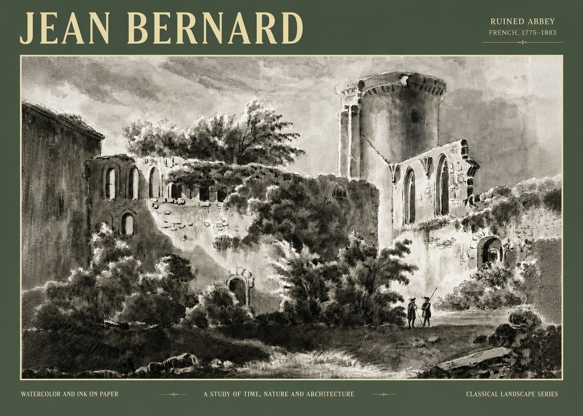 Jean Bernard Ruins of an Old Abbey No6 - Plakat