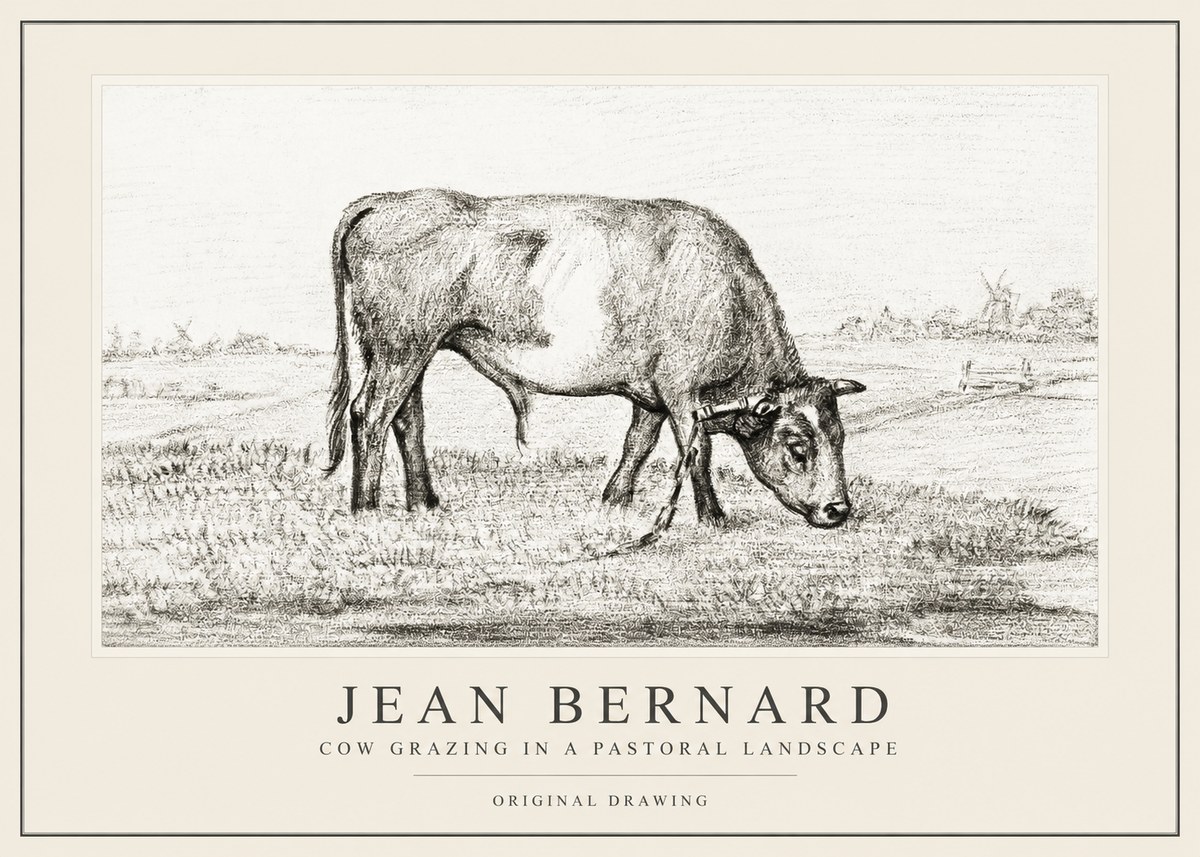 Jean Bernard Cow Grazing in a Pastoral Landscape No1 - Plakat