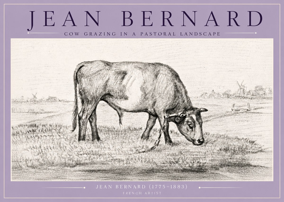 Jean Bernard Cow Grazing in a Pastoral Landscape No4 - Plakat
