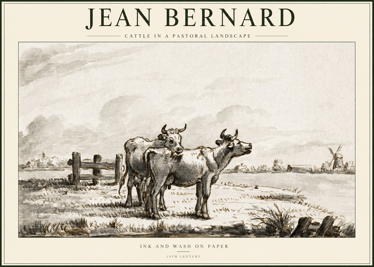 Jean Bernard Cattle in a Pastoral Landscape No1 - Plakat