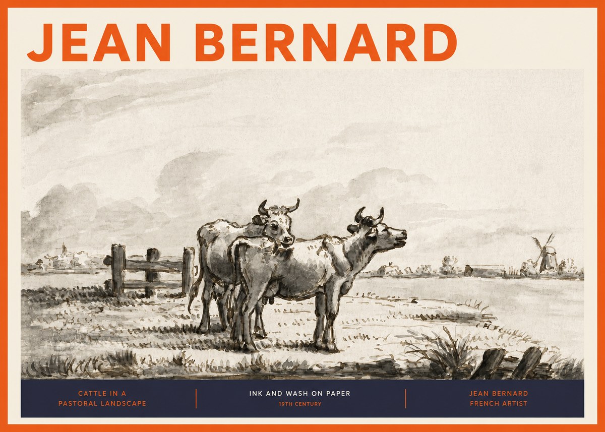 Jean Bernard Cattle in a Pastoral Landscape No2 - Plakat