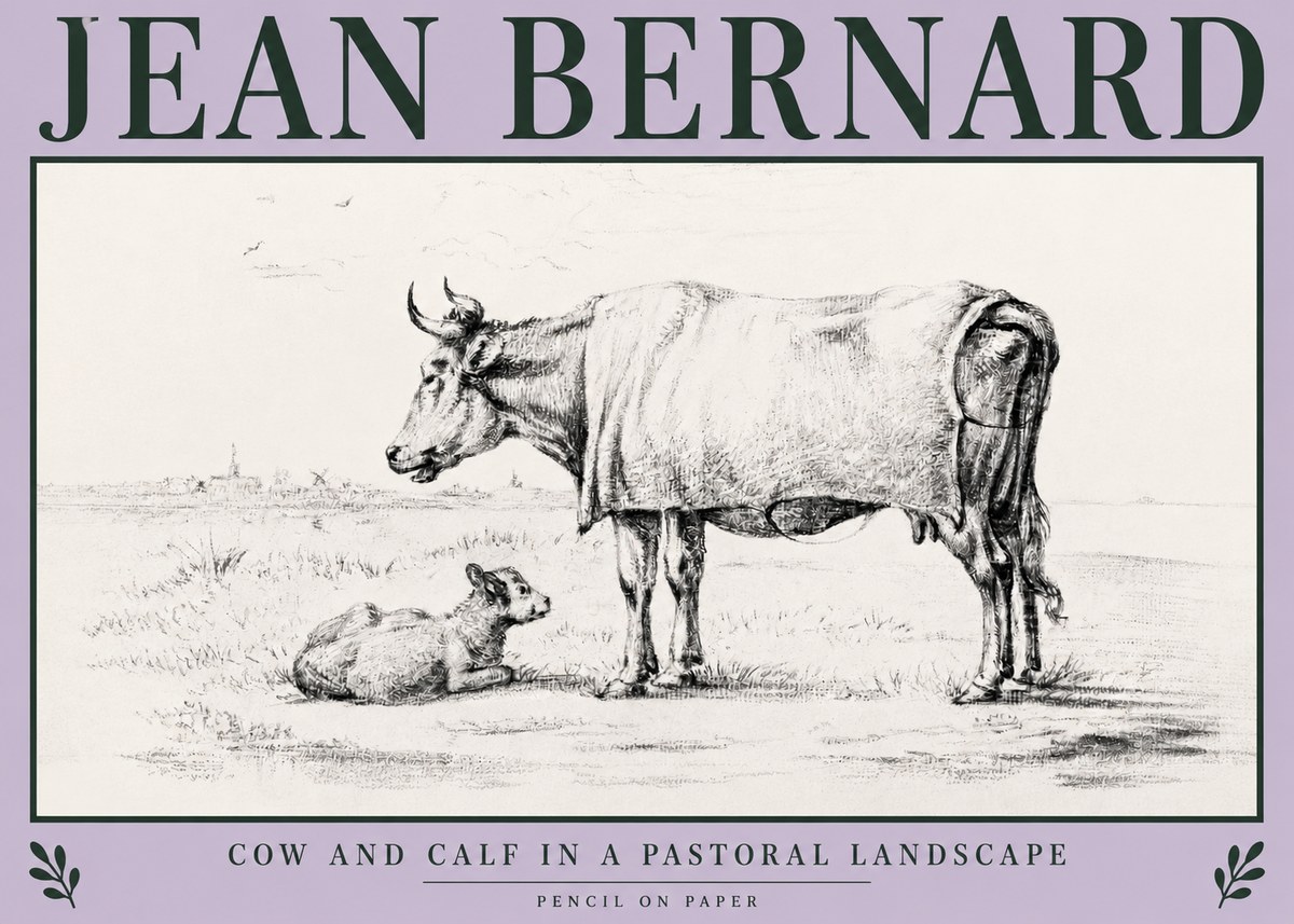 Jean Bernard Cow and Calf in a Pastoral Landscape No3 - Plakat