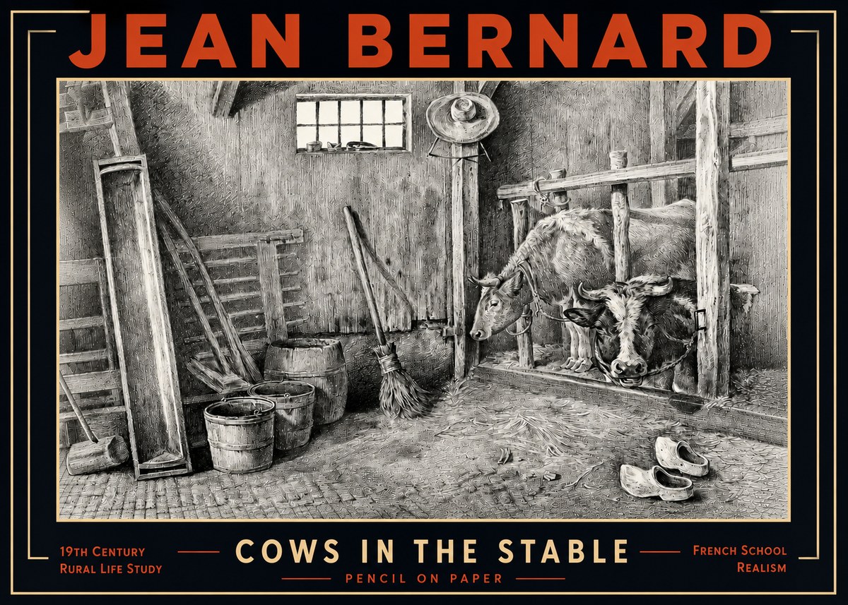 Jean Bernard Cows in the Stable No5 - Plakat