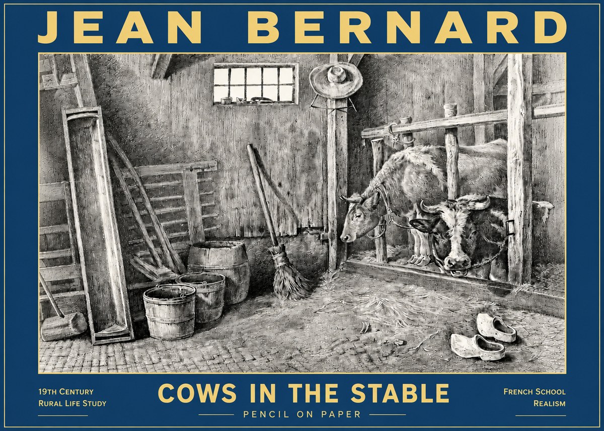 Jean Bernard Cows in the Stable No6 - Plakat