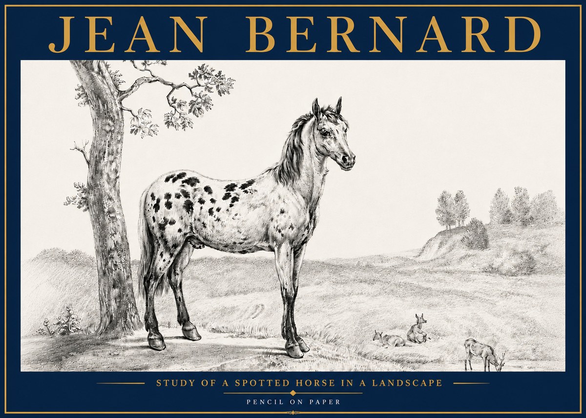 Jean Bernard Study of a Spotted Horse in a Landscape No5 - Plakat