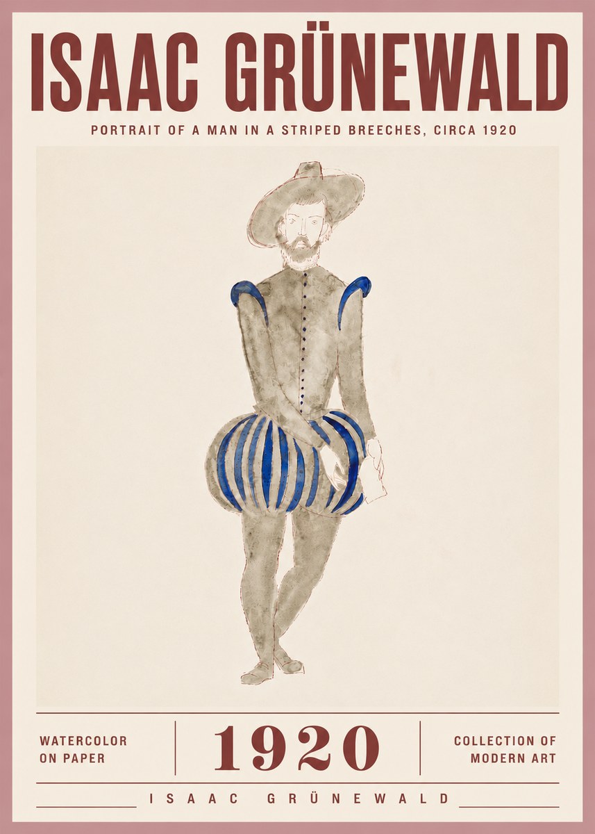 Isaac Grünewald Portrait of a Man in a Striped Breeches No5 - Plakat