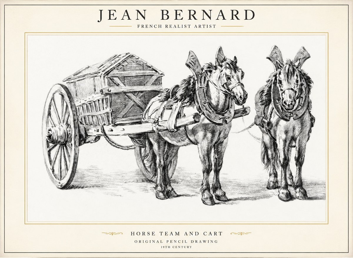 Jean Bernard Horse Team and Cart No1 - Plakat