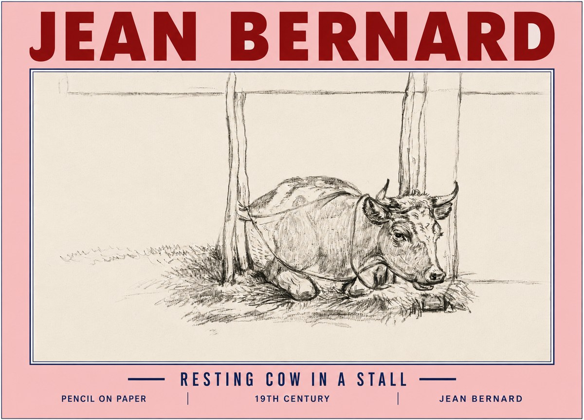 Jean Bernard Resting Cow in a Stall No6 - Plakat