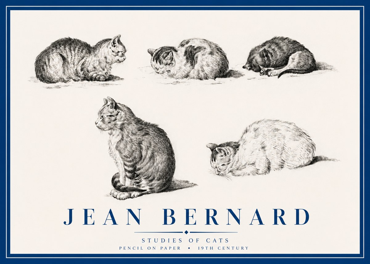 Jean Bernard Studies of Cats No3 - Plakat