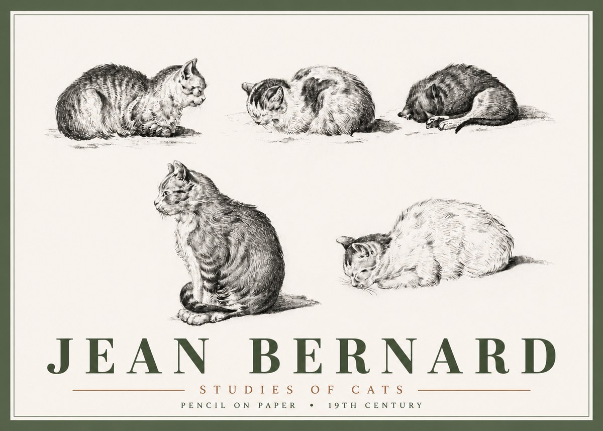 Jean Bernard Studies of Cats No6 - Plakat