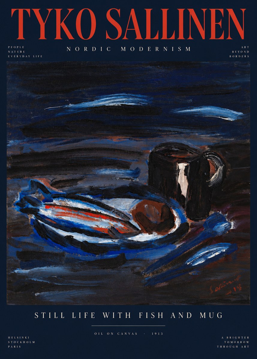 Tyko Sallinen Still Life with Fish and Mug No4 - Plakat