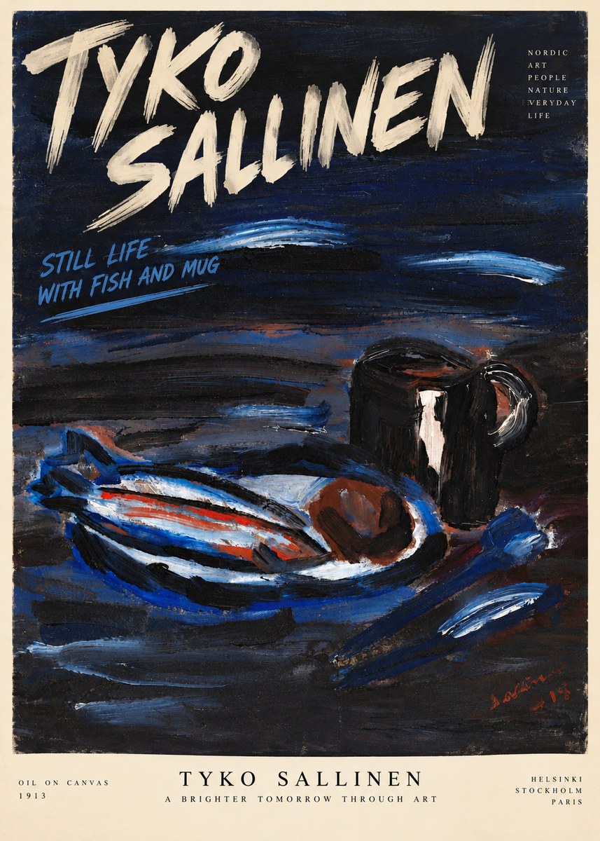 Tyko Sallinen Still Life with Fish and Mug No6 - Plakat