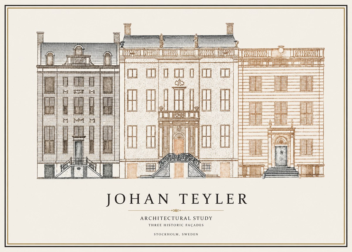 Johan Teyler Architectural Study - Three Historic Façades No1 - Plakat