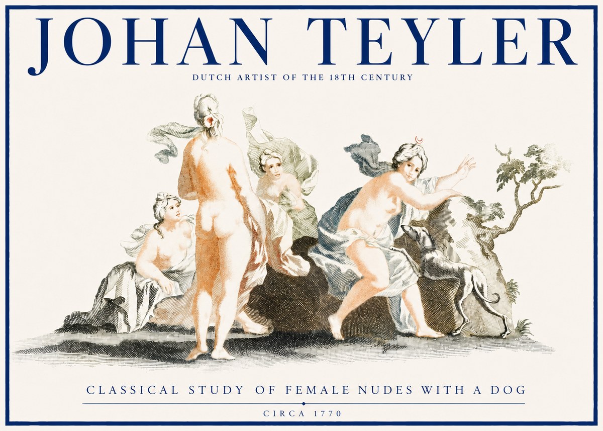 Johan Teyler Classical Study of Female Nudes with a Dog No2 - Plakat