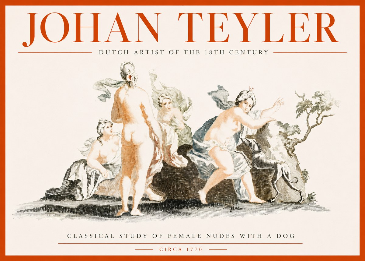 Johan Teyler Classical Study of Female Nudes with a Dog No3 - Plakat