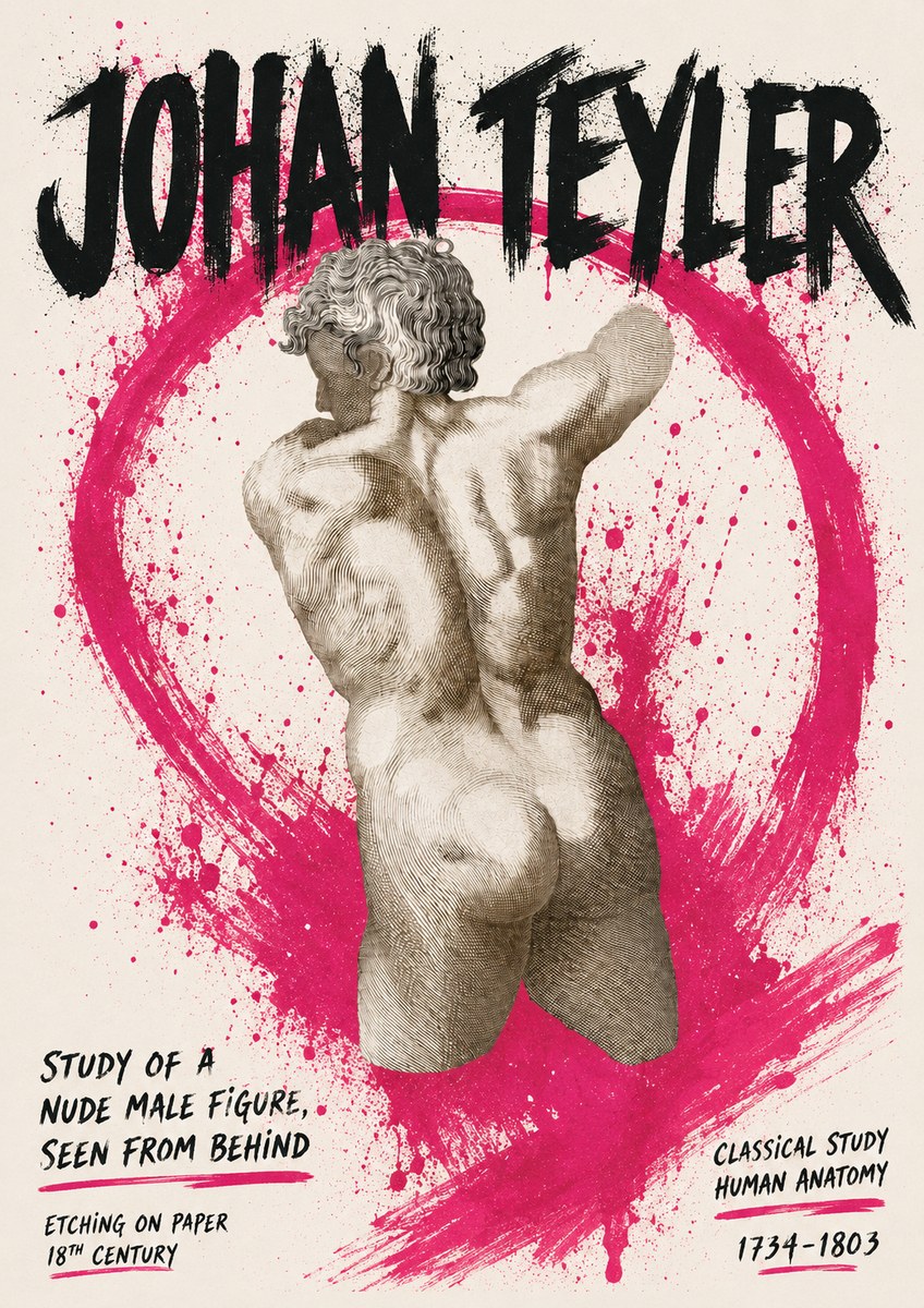 Johan Teyler Study of a Nude Male Figure, Seen from Behind No5 - Plakat
