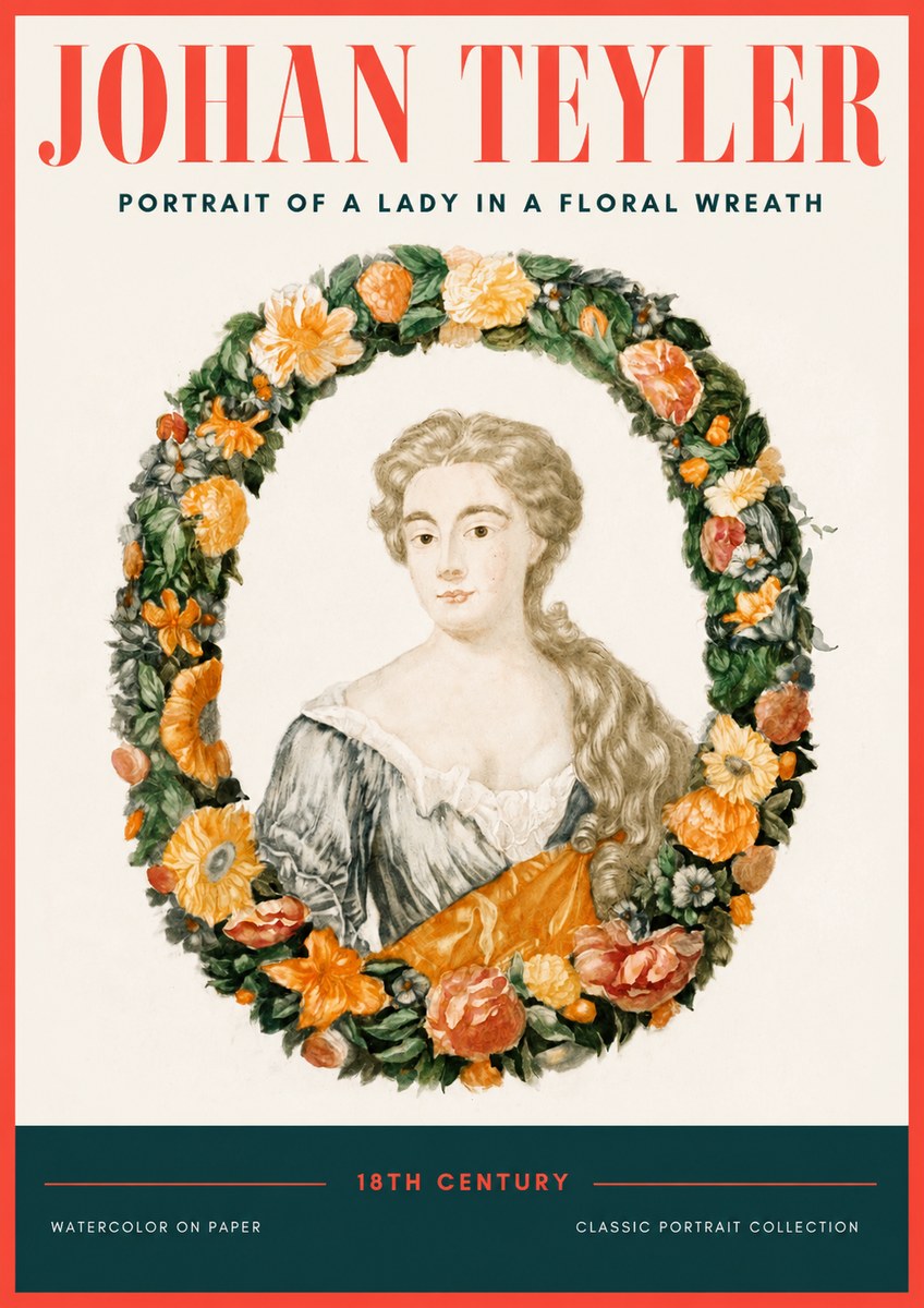 Johan Teyler Portrait of a Lady in a Floral Wreath No2 - Plakat