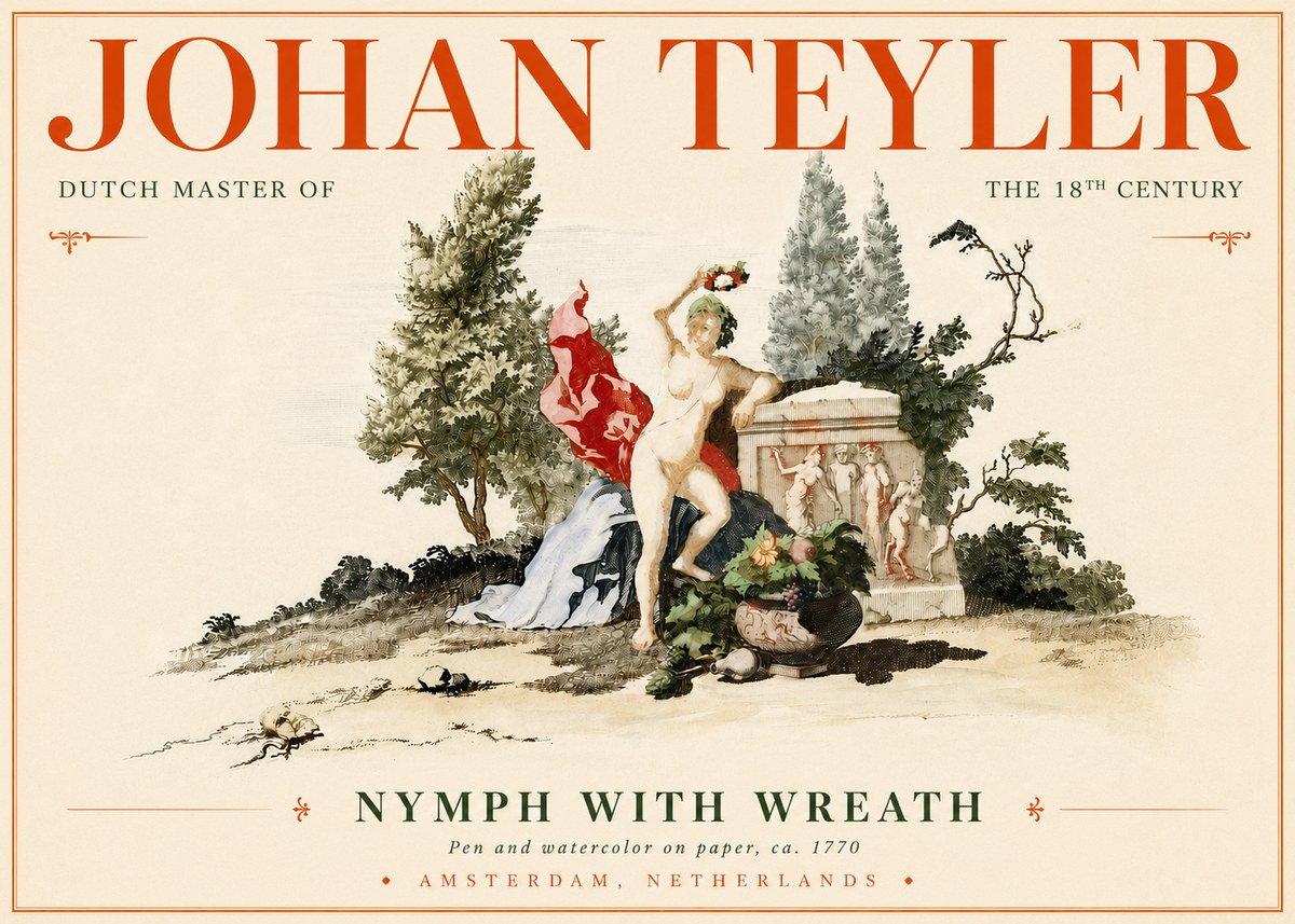 Johan Teyler Nymph with Wreath No6 - Plakat