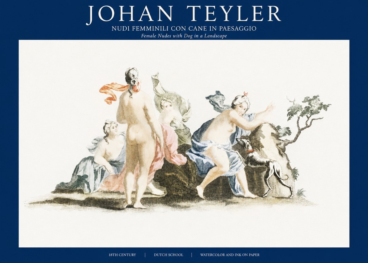 Johan Teyler Nudi Femminili Con Cane in Paesaggio No1 - Plakat