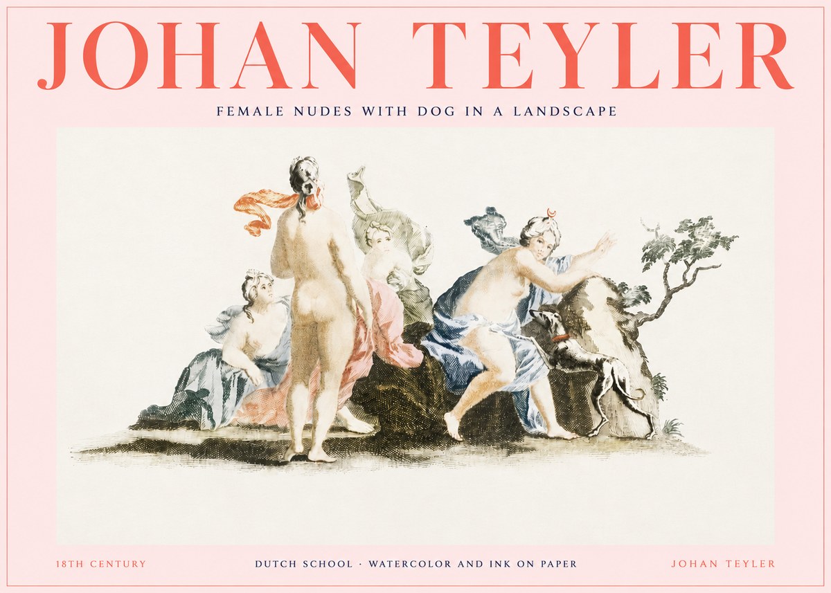 Johan Teyler Nudi Femminili Con Cane in Paesaggio No3 - Plakat
