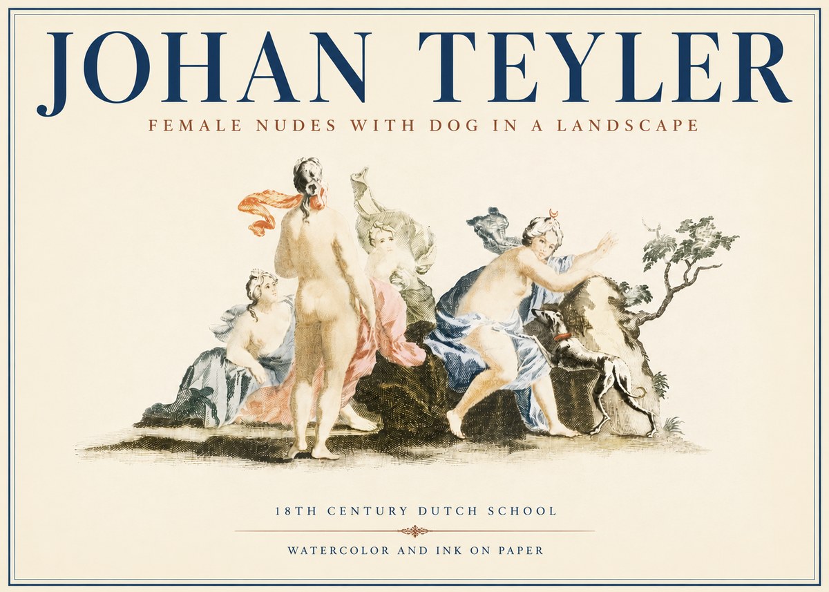 Johan Teyler Nudi Femminili Con Cane in Paesaggio No4 - Plakat