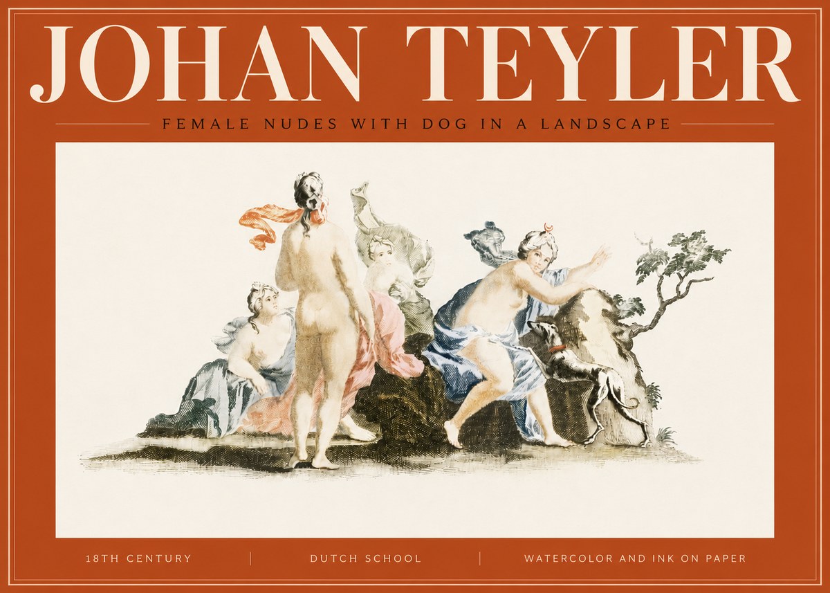 Johan Teyler Nudi Femminili Con Cane in Paesaggio No5 - Plakat