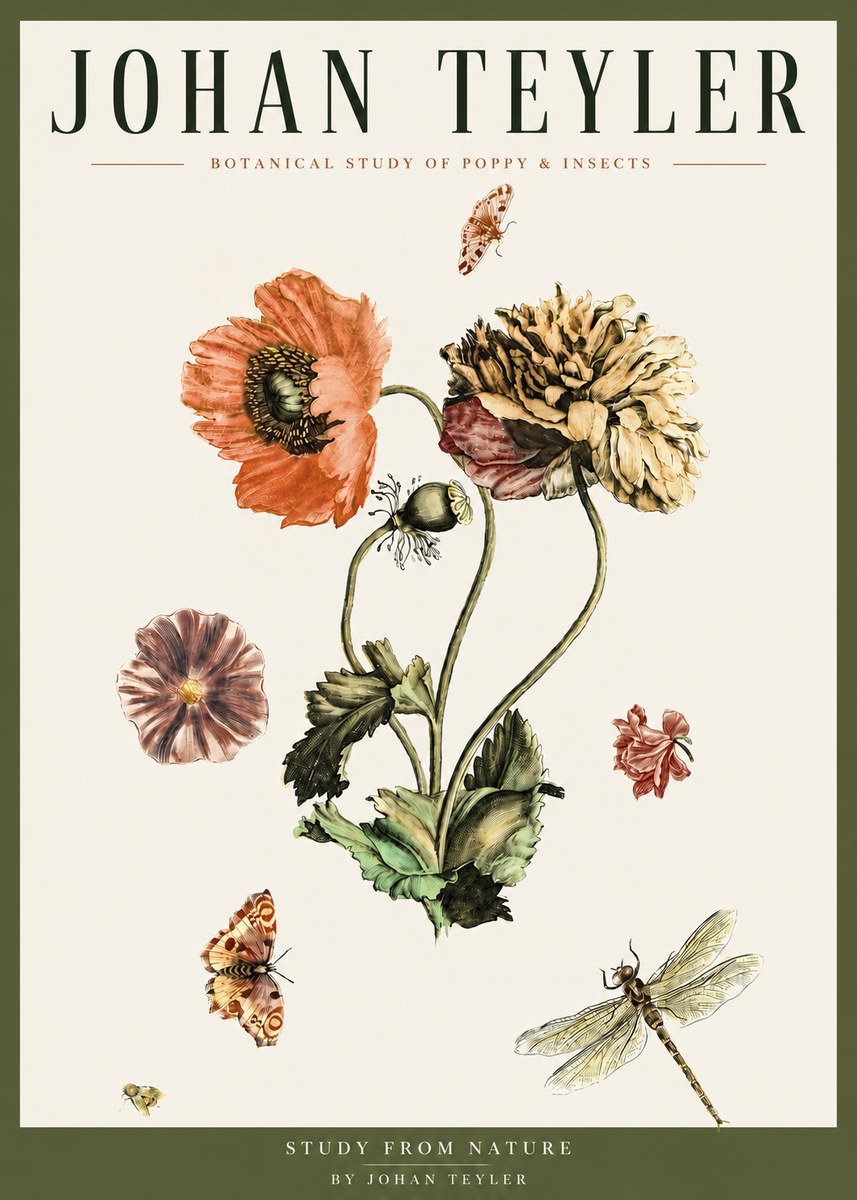 Johan Teyler Botanical Study of Poppy & Insects No3 - Plakat